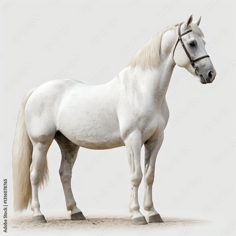 Majestic White Horse on White Background Majestic White Horse on White Background