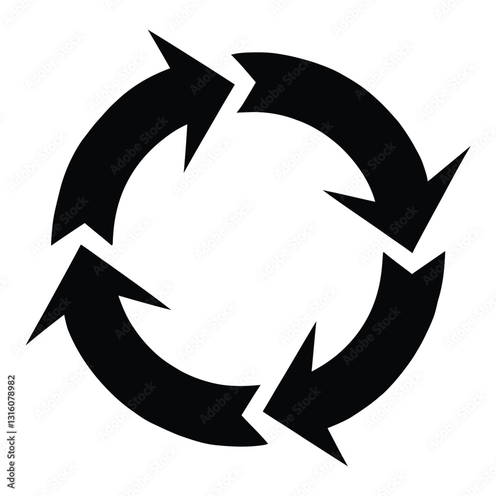 Circular Economy Loop Silhouette, Vector, Icon, Logo, White Background. Circular Economy Loop Silhouette, Vector, Icon, Logo, White Background.