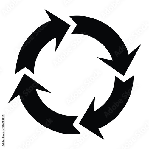 Circular Economy Loop Silhouette, Vector, Icon, Logo, White Background.