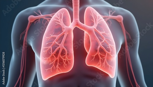 Anatomical 3D illustration of the lungs with detailed alveoli and bronchioles. photo