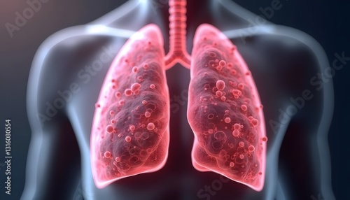 Highly detailed 3D model of lung cancer cells spreading in the lungs.