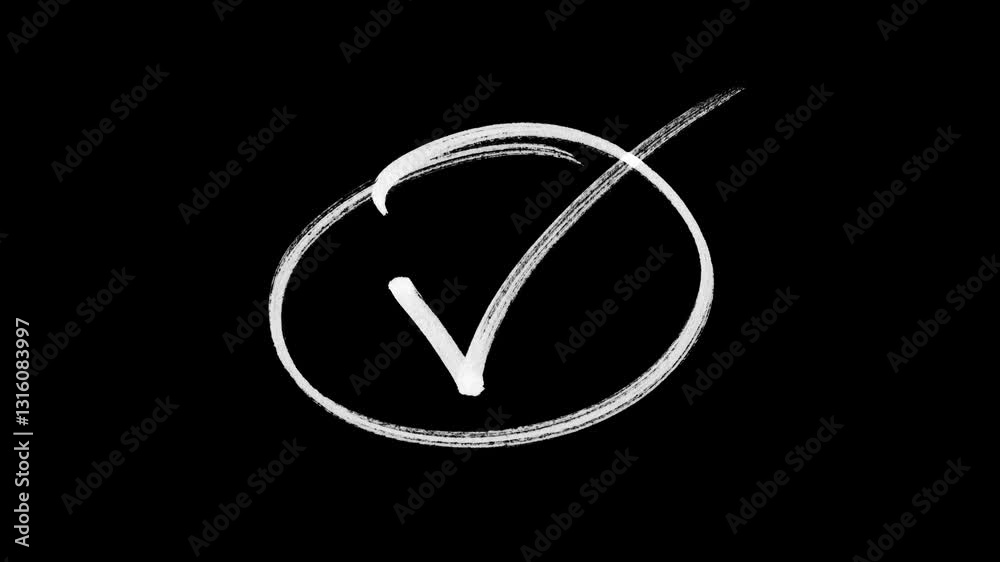 Hand Drawn green and white marker checkmark animation, Animation of check mark icon with alpha channel