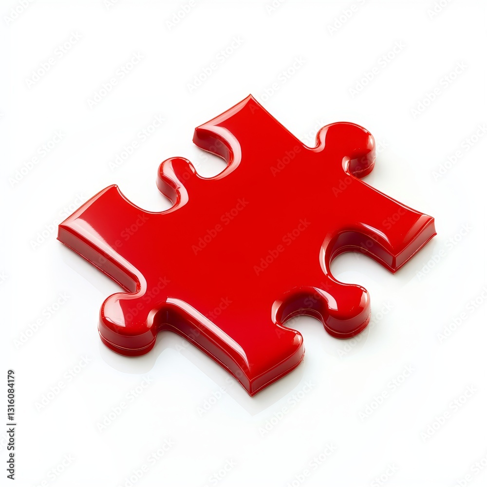 A single red puzzle piece is prominently displayed against a transparent backdrop A single red puzzle piece is prominently displayed against a transparent backdrop