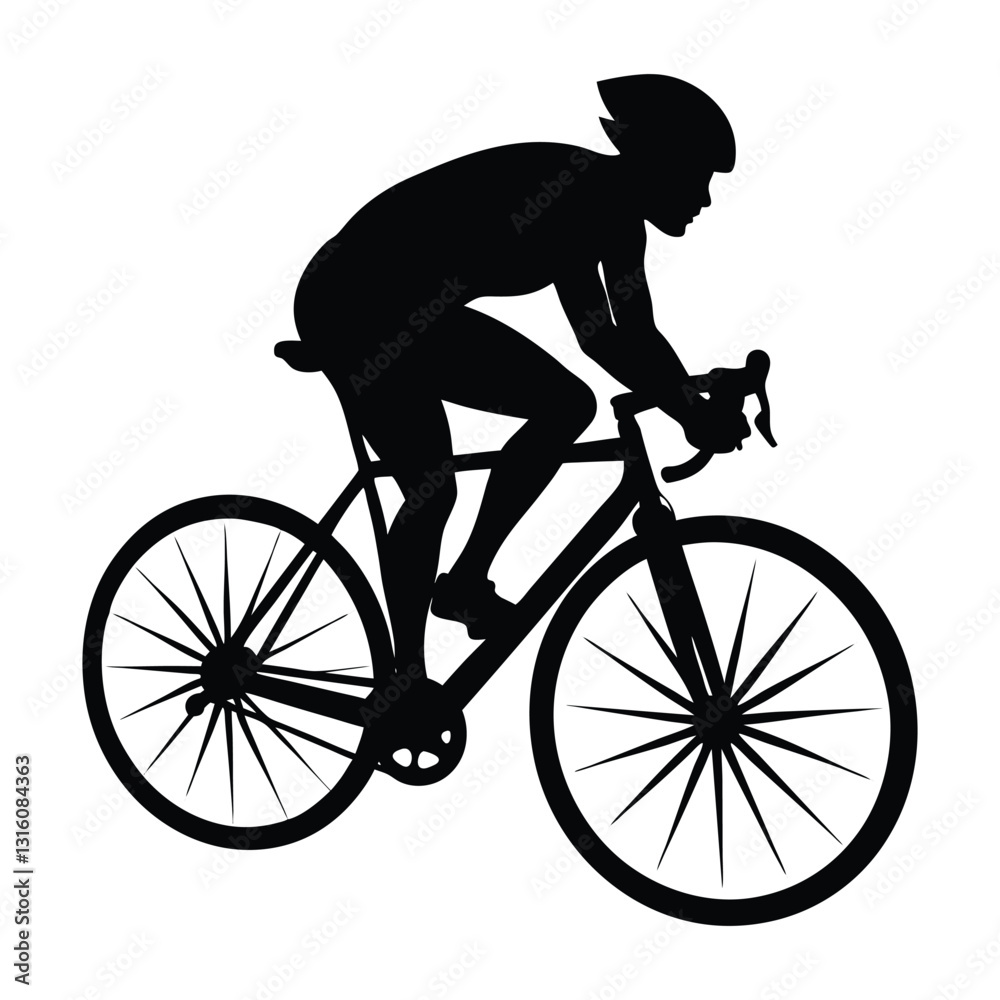 Fototapeta premium Silhouette of a Road Cyclist Pedaling in an Aerodynamic Position