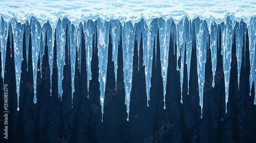 A row of icicles hanging from a dark background. Frostwood. Illustration
