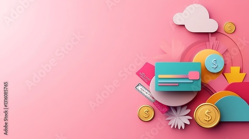 Vibrant 3D Render of Financial Growth: Colorful Abstract Design on Pink Background AI Generated