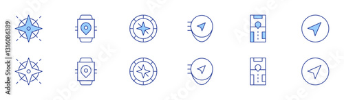 GPS icon set in two styles, Duotone and Thin Line style. Editable stroke. compass, smartwatch, gps, navigator