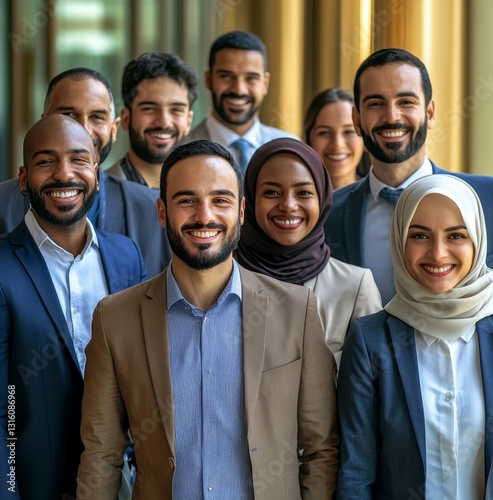 Smiling group of ethnically diverse professional businessmen and