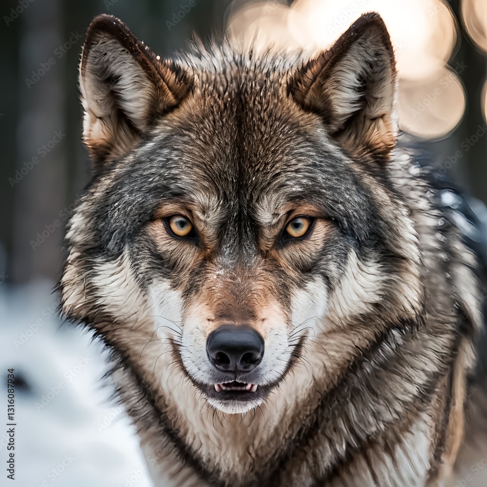 Fototapeta premium Gray Wolf Close-Up Portrait in Winter