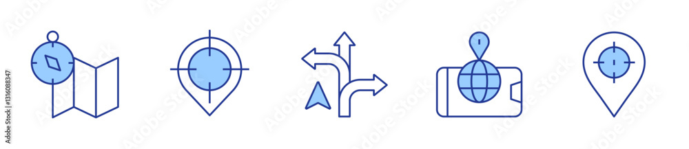 map, direction, pin, location, target. GPS Icon vector illustration. Line Duotone style. Editable stroke map, direction, pin, location, target. GPS Icon vector illustration. Line Duotone style. Editable stroke