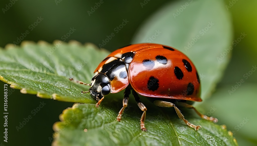 Naklejka premium Close-up of a Ladybug on a Green Leaf
