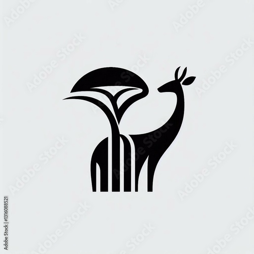 Minimalist African Deer Silhouette with Baobab Tree