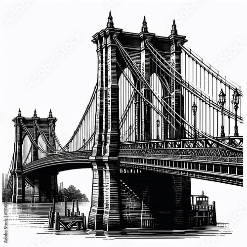 Bold Black and White City Bridge Art Print