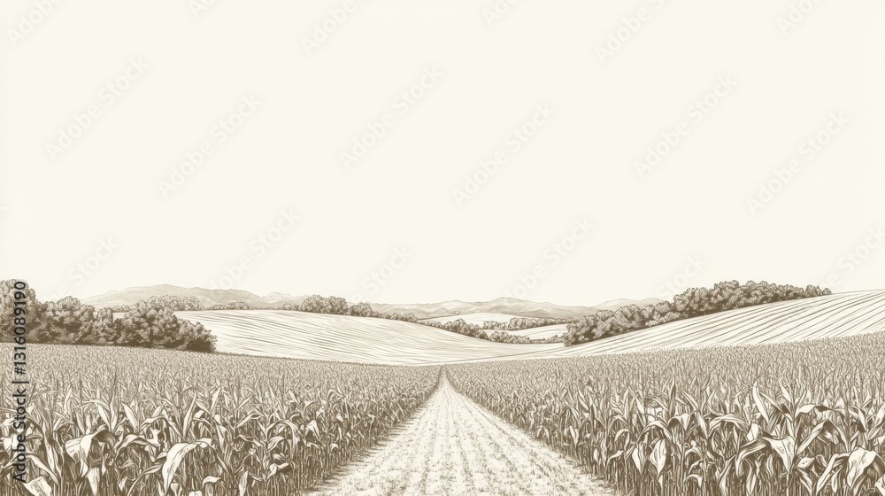 Fototapeta premium Cornfield Path to Hills