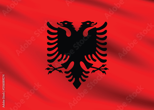 Albania flag official colors and proportion digital vector illustration. Pleated flag.