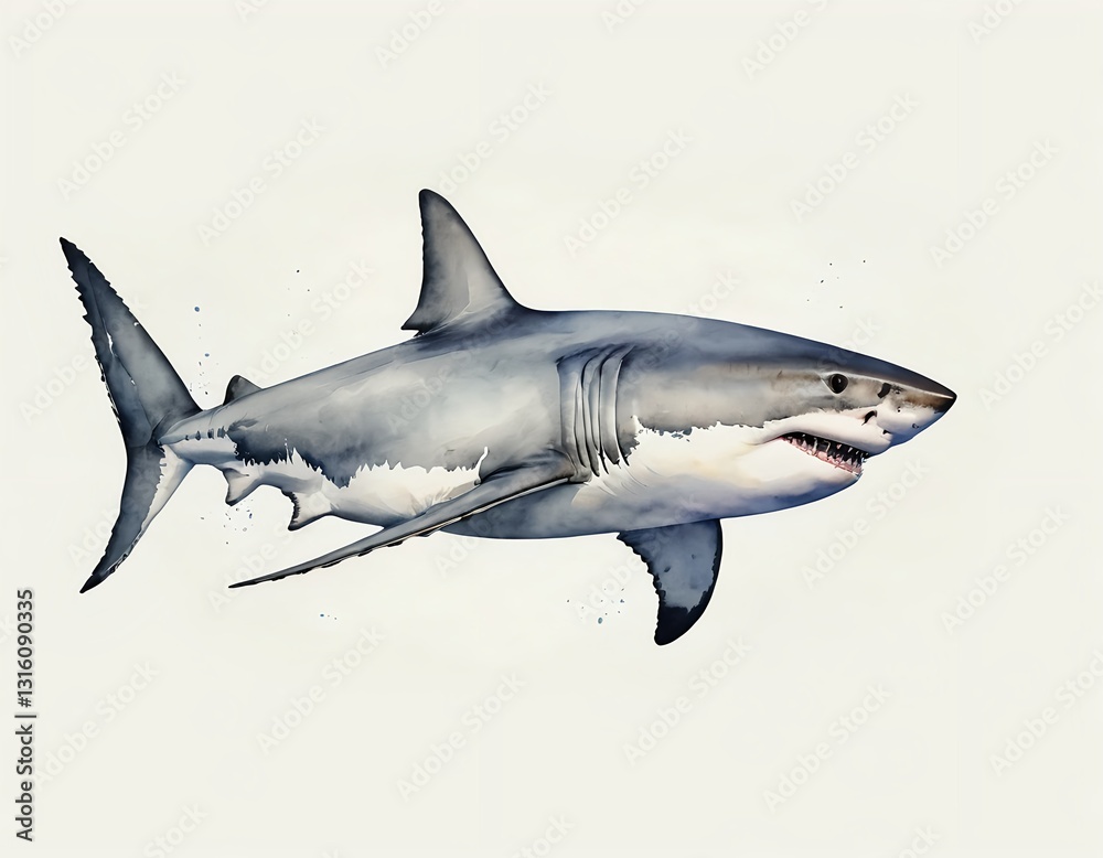 Naklejka premium Watercolor Great White Shark