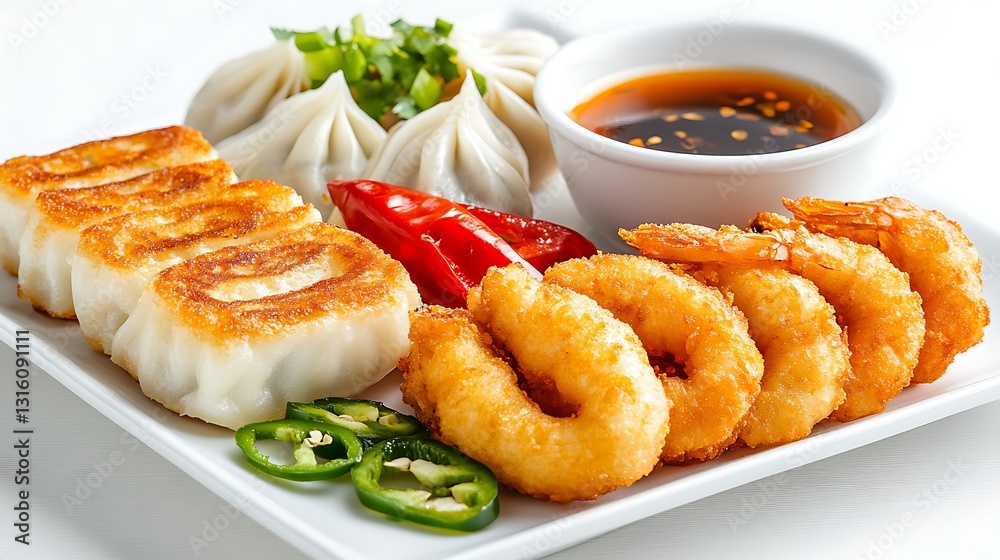 Delicious shrimp and dumplings in bright lighting Delicious shrimp and dumplings in bright lighting