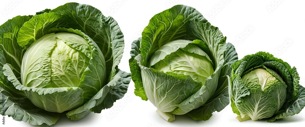 Fototapeta premium Three Fresh Green Cabbages Isolated on White Background