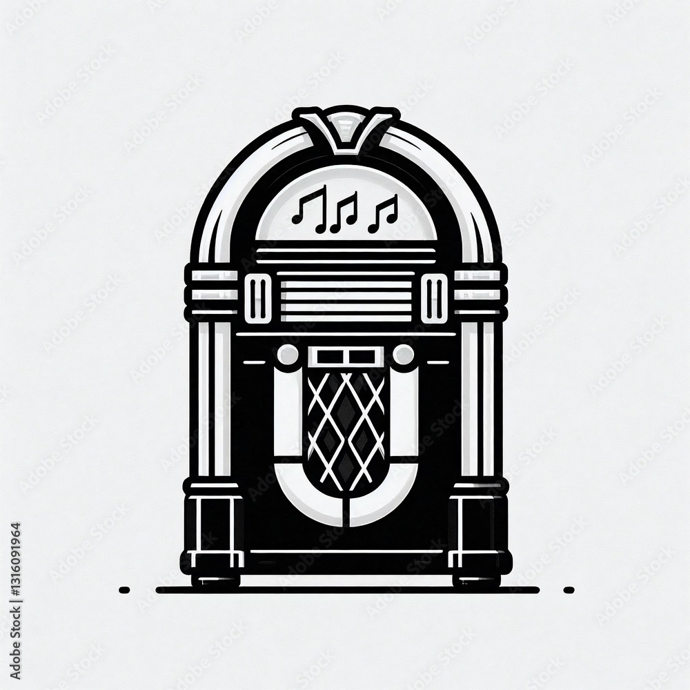 Retro Jukebox in Outline Style