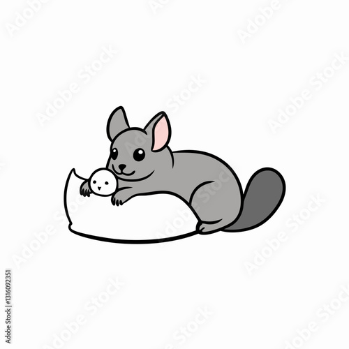 vector illustration of a  chinchilla relaxing on a pillow