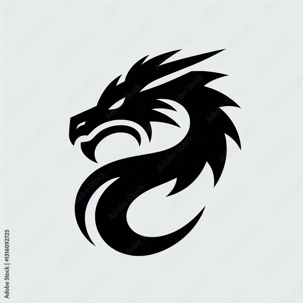 Fototapeta premium Black Dragon Silhouette on White Background