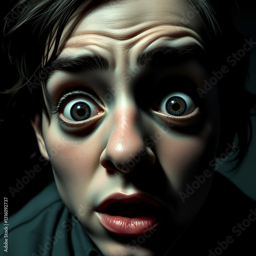 Flinching Eyes: A person's eyes darting around rapidly, trying to avoid a looming fear.