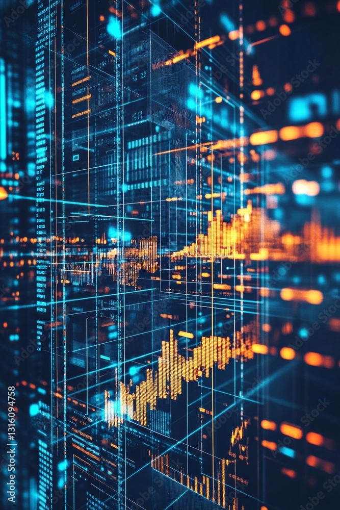 Abstract Digital Data Visualization with Geometric Patterns and Bright Colors in Technology Abstract Digital Data Visualization with Geometric Patterns and Bright Colors in Technology