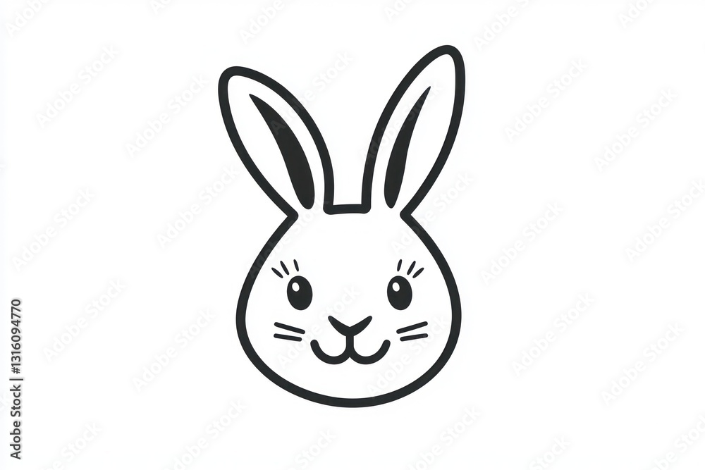 Obraz premium Black vector minimalist icon of Easter bunny face, simple graphics on white.