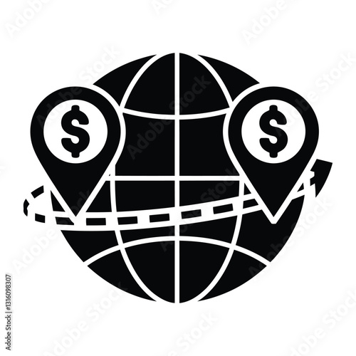  Black and White Global Financial Transaction Icon