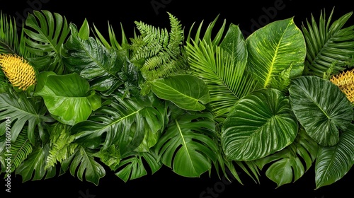 Lush Tropical Rainforest Foliage  Exotic Green Leaves  Nature Background
