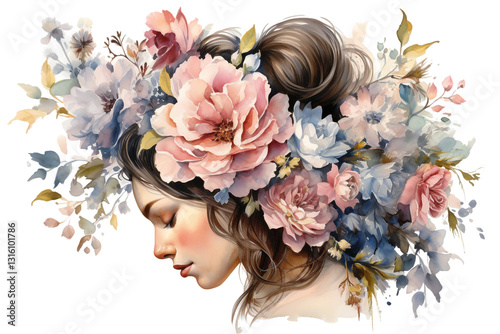 Springtime Floral Portrait - Soft and Dreamy Isolated on Transparent Background