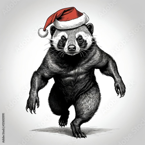 Walking Raccoon in Santa Hat