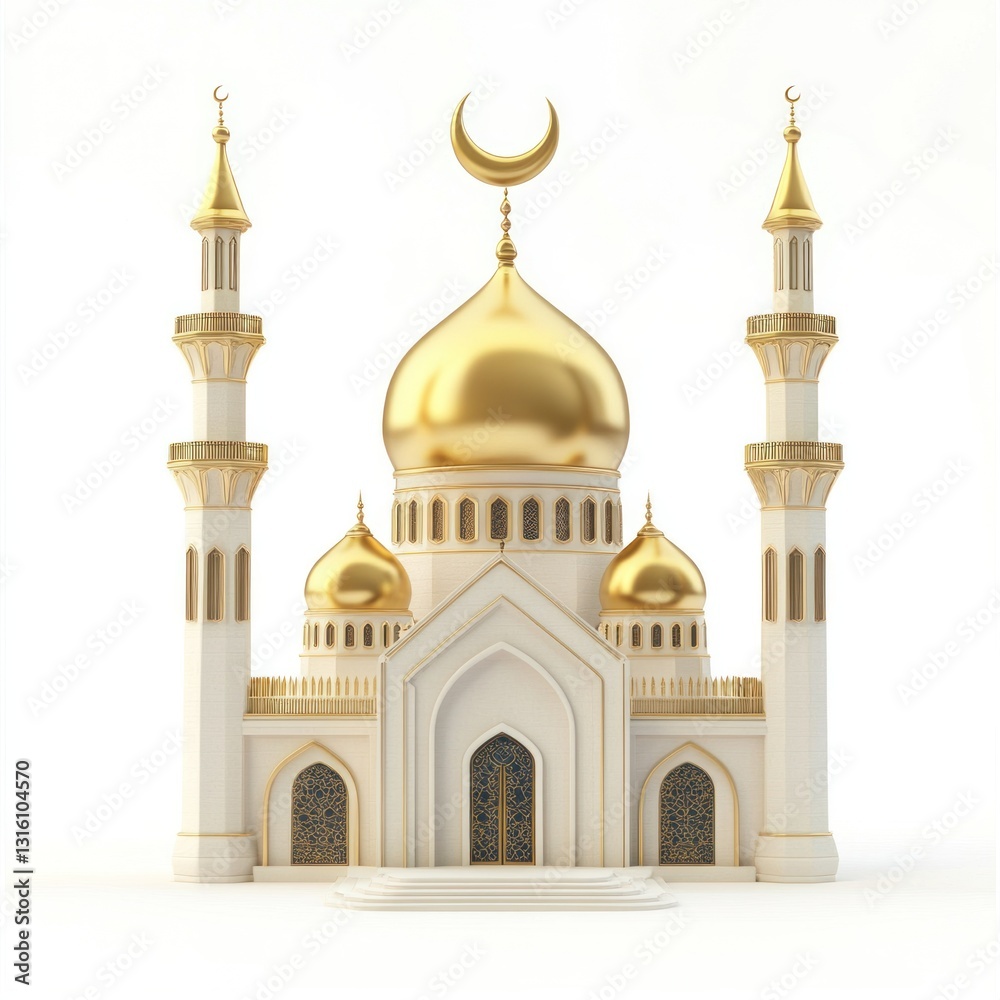 Fototapeta premium Golden-domed mosque isolated on white.