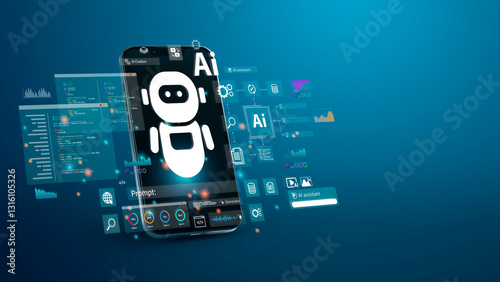 AI Artificial Intelligence technology for data analysis, research, planning, and work generate. AI assistant dashboard on smartphone. Technology smart robot AI agents and agentic workflows.