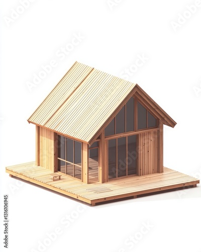 cabin architecture, timber architecture material isolated white background isometric view