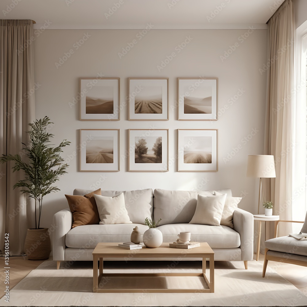 Fototapeta premium Modern Beige Living Room Interior Design