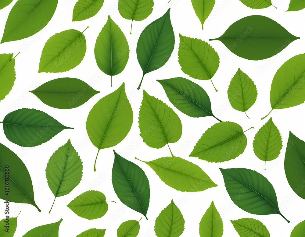 Obraz premium Green Leaves Pattern, White Background
