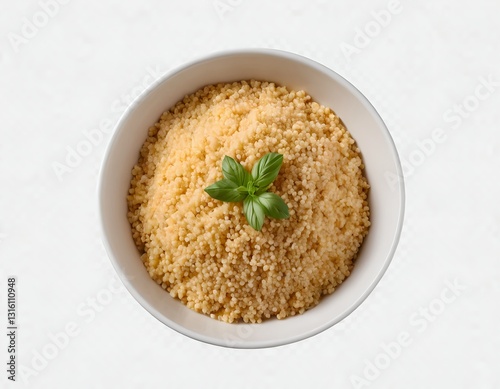 Bowl of Cooked Couscous with Basil