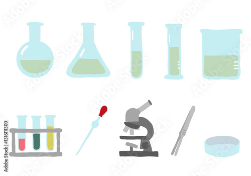 手描き風の実験器具のベクターイラストアイコン｜Hand-Drawn Laboratory Equipment Vector Illustration Icon