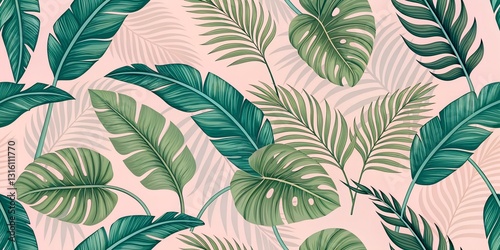 Wallpaper Mural green leaves seamless pattern Torontodigital.ca