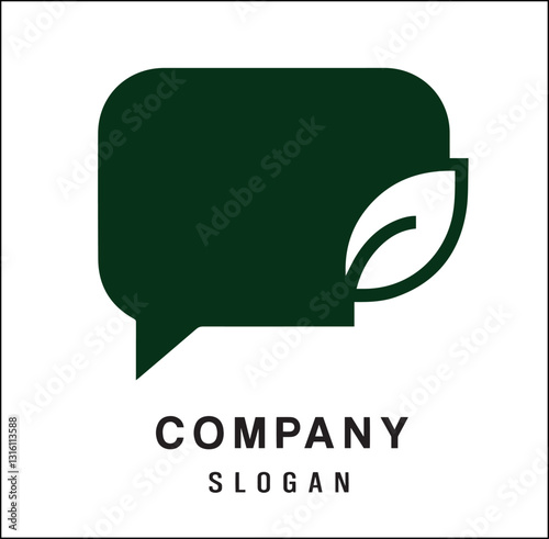 green chatting leaf icon vector logo illustration