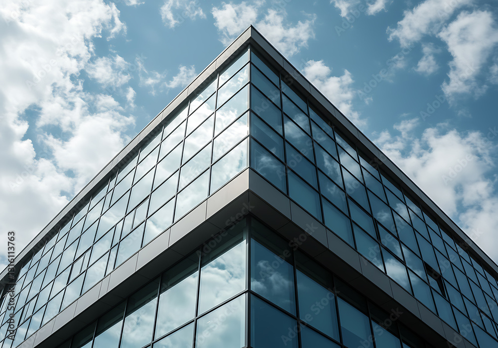 Modern Glass Building Architecture against a Bright Sky A Stunning Low Angle View of a Contemporary Office Building Reflecting the Clouds and Sky Modern Glass Building Architecture against a Bright Sky A Stunning Low Angle View of a Contemporary Office Building Reflecting the Clouds and Sky