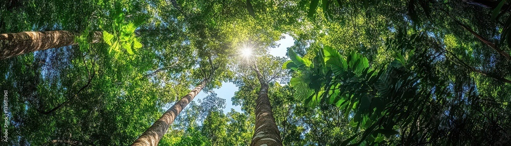 Fototapeta premium Sunlight Filtering Through Lush Green Canopy in Dense Rainforest