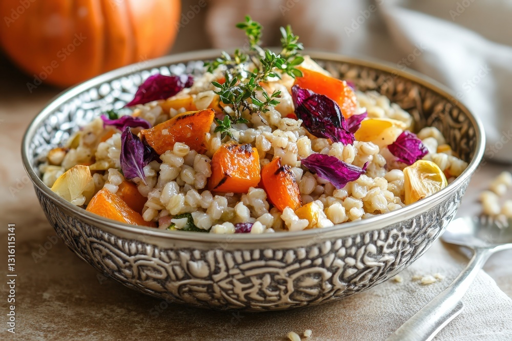 A Delicious Serving Of Grain Dish With Roasted Vegetables A Delicious Serving Of Grain Dish With Roasted Vegetables