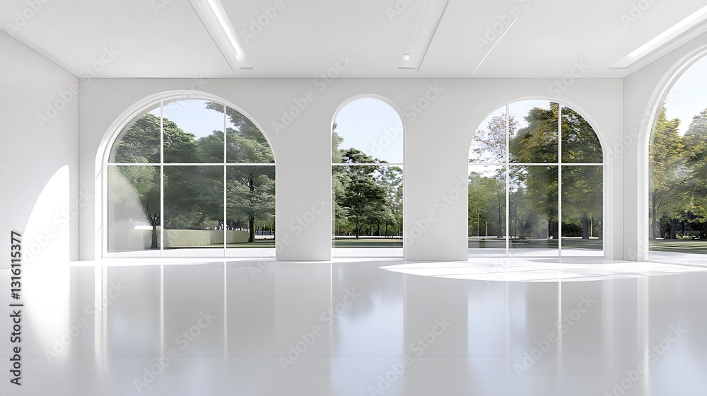 Fototapeta premium Sunlit Archway Interior: 3D Render of a Spacious White Room AI Generated