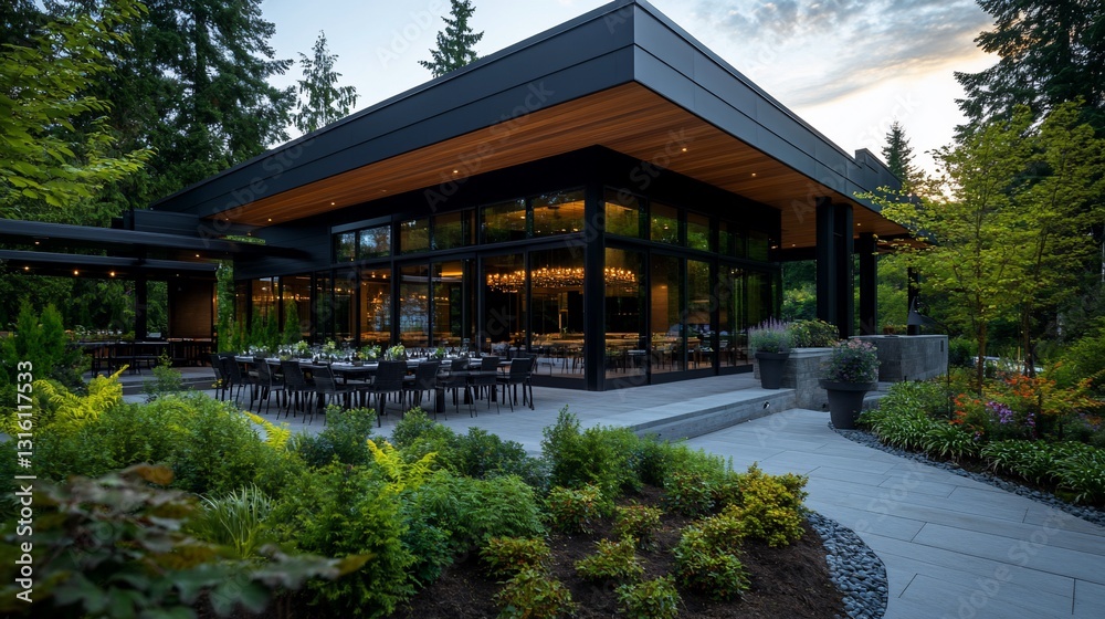 Modern Lakeside Pavilion: Evening Ambiance Modern Lakeside Pavilion: Evening Ambiance