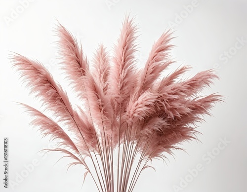 Pink Pampas Grass Bouquet on White Background