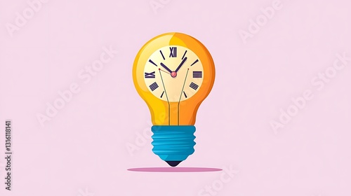 Time is of the Essence: A Vibrant Digital Illustration of a Clock Lightbulb AI Generated