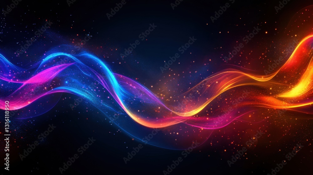 Abstract energy wave design with vibrant colors and sparkling particles on a dark background for modern technology Abstract energy wave design with vibrant colors and sparkling particles on a dark background for modern technology
