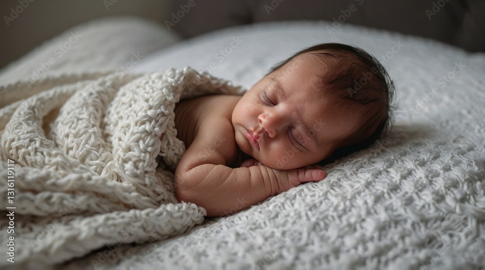 Sweet Newborn Baby Sleeping Peacefully in Knit Blanket Sweet Newborn Baby Sleeping Peacefully in Knit Blanket
